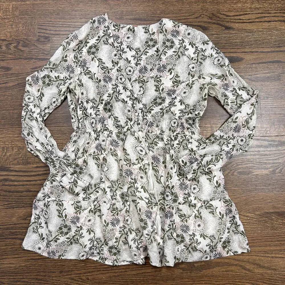 Free People Dress Womens Medium Multicolor Floral V Neck Long Sleeve Fit‎ Flare